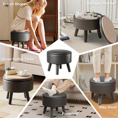 Faux Leather Footstool with Storage