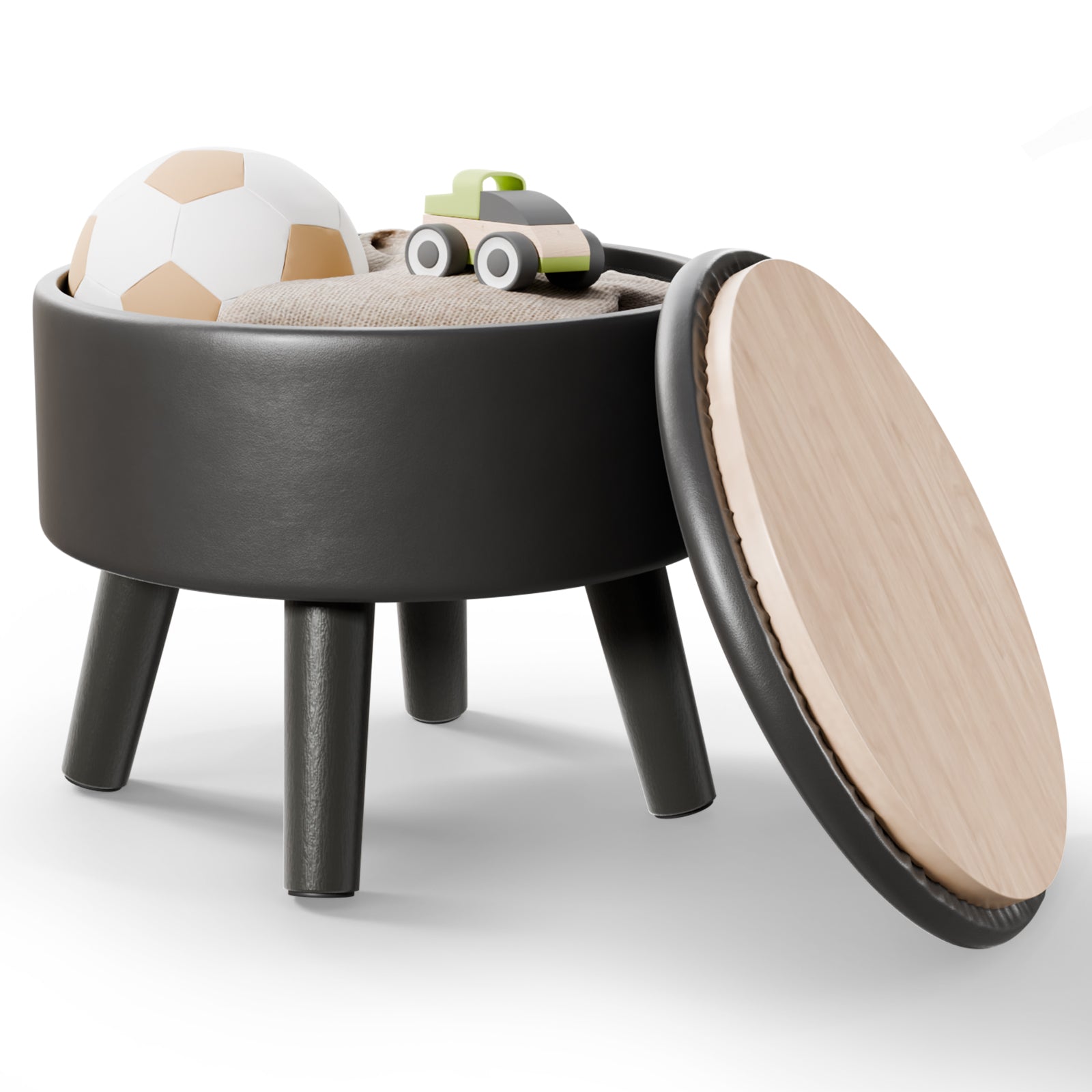Faux Leather Footstool with Storage