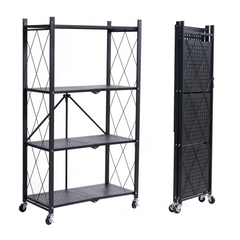 BRIAN & DANY 4-Tier Foldable Storage Shelves with Wheels