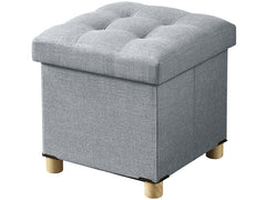 Linen Folding Ottoman Storage with Wood Legs