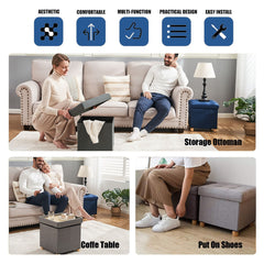 Linen Folding Ottoman Storage with Wood Legs