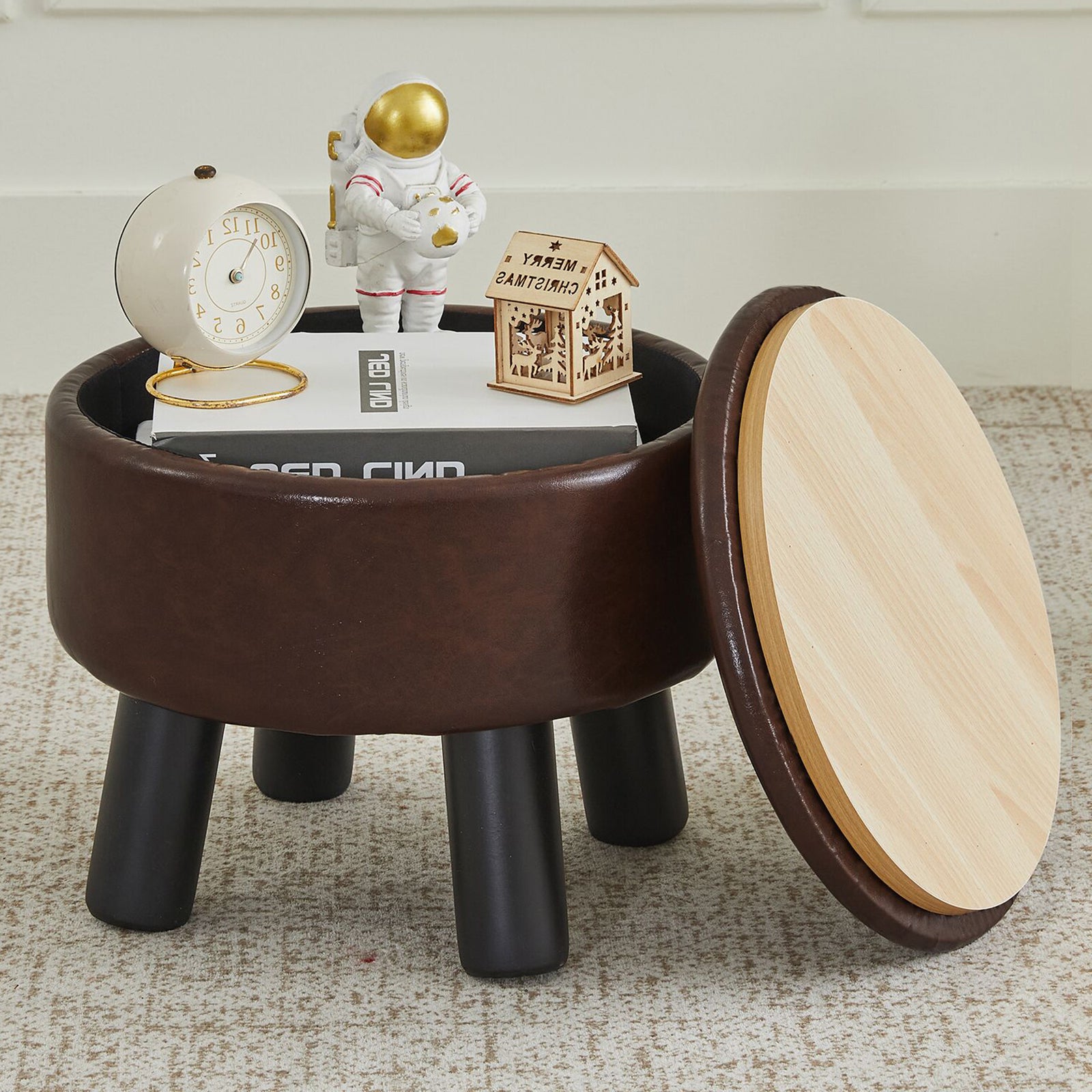 Faux Leather Footstool with Storage