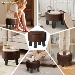 Faux Leather Footstool with Storage