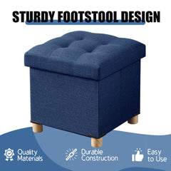 Linen Folding Ottoman Storage with Wood Legs