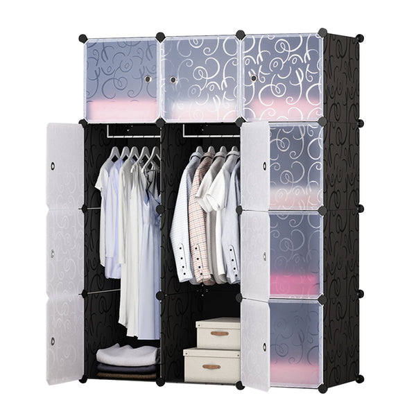 12-Cube Portable Closet, Plastic Wardrobe with Doors & 2 Hangers - Deeper Cubes Than Normal