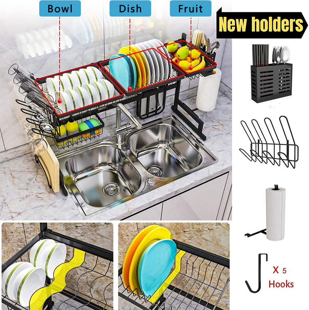 M Kitchen Dish Drying Rack, Plastic Drainer Rack with Cover