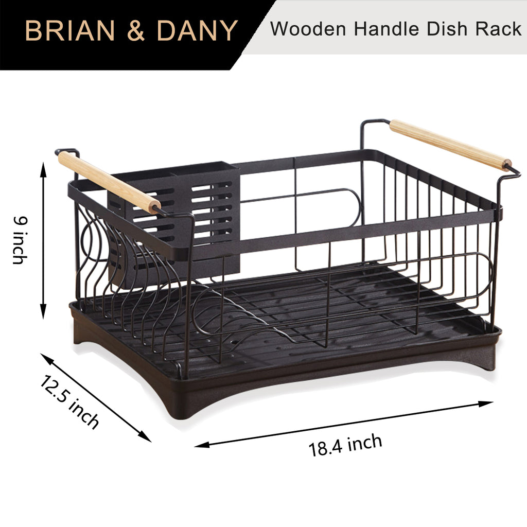 Black Dish Rack with Wood Handles | Crate & Barrel