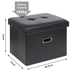 BRIAN & DANY Folding Storage Ottoman, Cube Footrest with Metal Hole Handles & Lid, 2 Pack, 16*12.2*12.2in, Faux Leather, Black