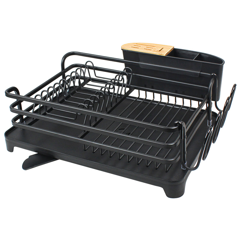 2 Tier Black Metal Foldable Dish Rack with Removable Drip Tray in 2023