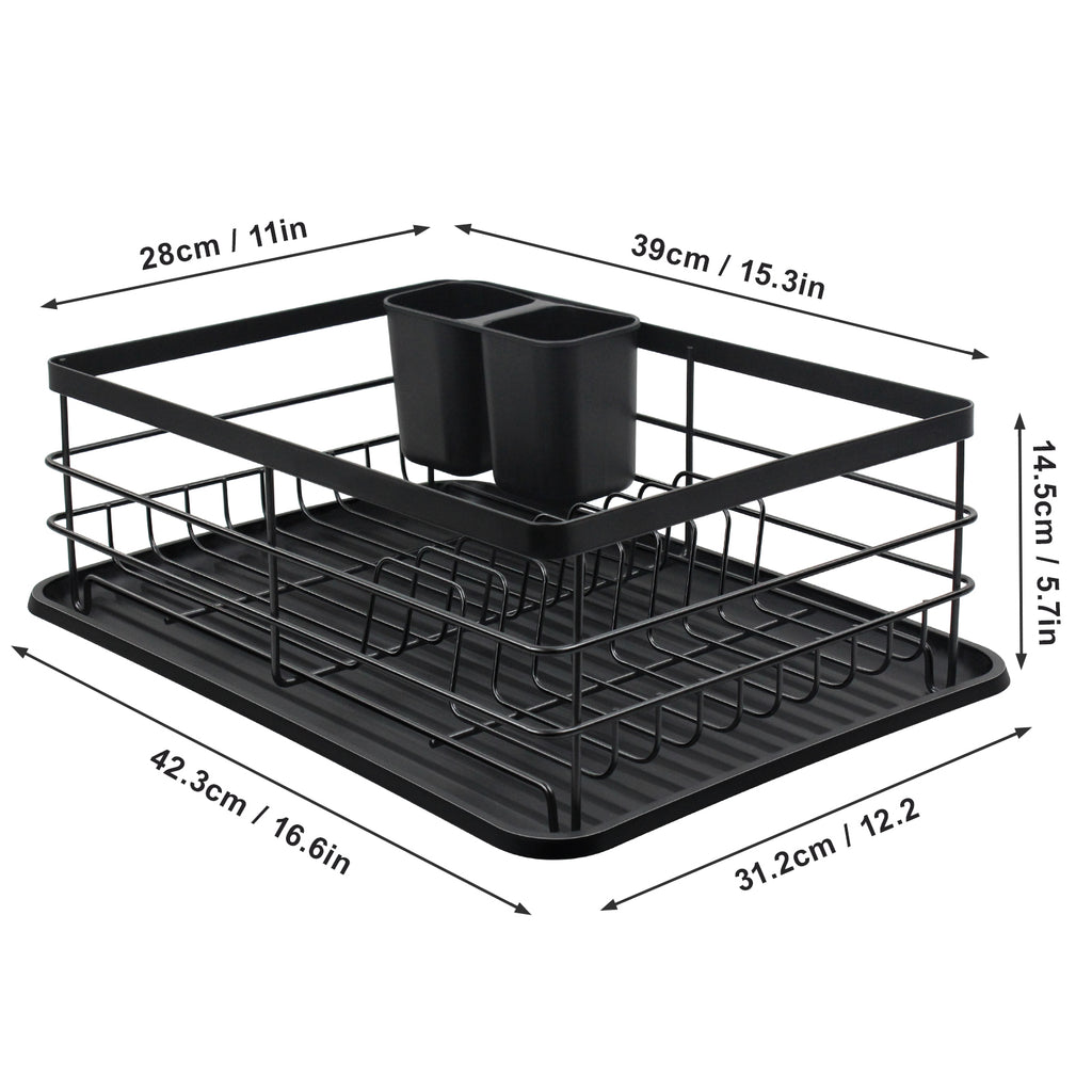 2-Tier Dish Drainer Rack with Drip Tray Metal Wire Cutlery Holder Plate  Draining
