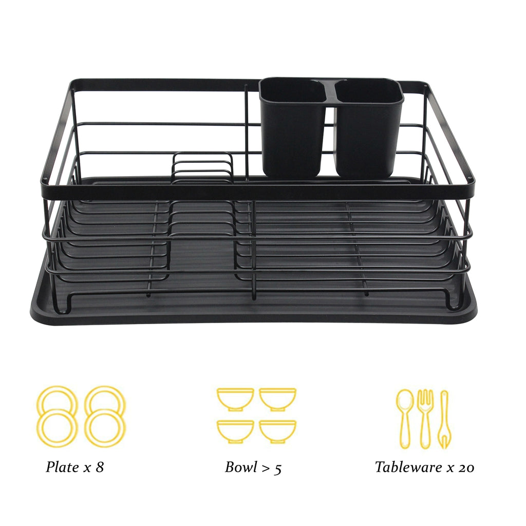 BRIAN & DANY Kitchen Dish Drainer, Large Drying Rack with Full-Mesh Storage  Basket, Wooden Handle, Removable Plastic Cutlery Tray, 18.8 x 11.6 x