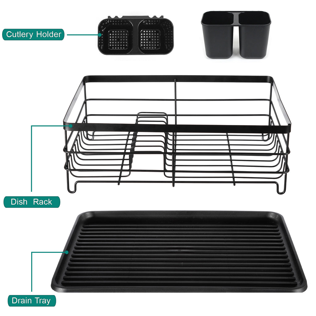 BRIAN & DANY Aluminum Dish Drying Rack, Dish Racks for Kitchen Counter,  Dish Drainer with Removable Cutlery Holder & Cup Holder, 16.5 L x 11.8 W
