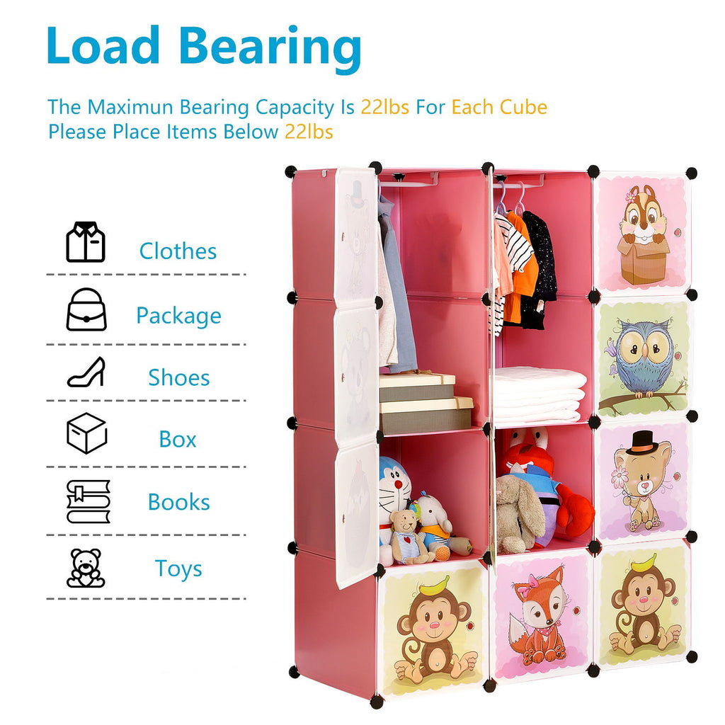 12-Cube Portable Closet, Plastic Wardrobe with Doors & 2 Hangers 12-Cube Portable Closet, Plastic Wardrobe with Doors & 2 Hangers