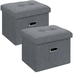 BRIAN & DANY Storage Ottoman Cube, Foldable Footrest Stool Seat with Metal Hole Handles & Lid, 2 Pack, 16*12.2*12.2in, Fabric, Dark Grey