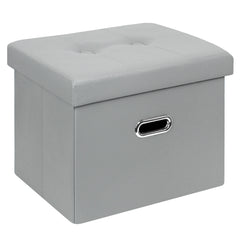 Folding Storage Ottoman, Cube Footrest with Metal Hole Handles & Lid, 16*12.2*12.2in, Faux Leather, Black