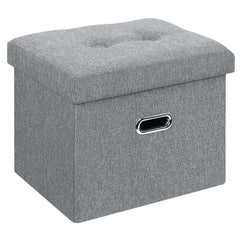 Storage Ottoman Cube, Foldable Footrest Stool Seat with Metal Hole Handles & Lid, 16*12.2*12.2in, Fabric, Dark Grey