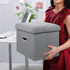 BRIAN & DANY Storage Ottoman Cube, Foldable Footrest Stool Seat with Metal Hole Handles & Lid, 2 Pack, 16*12.2*12.2in, Fabric, Dark Grey