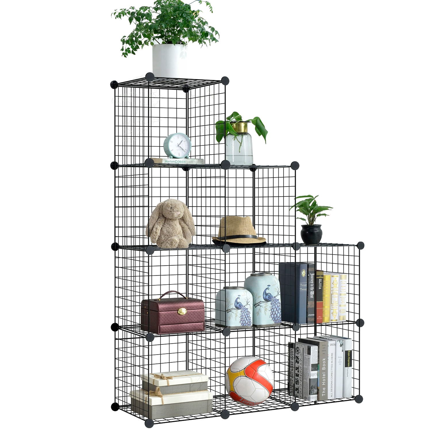 9-Cube Storage Unit, Interlocking Organizer with Design, Bookcase