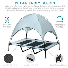 BRIAN & DANY Elevated Dog Cot with Removable Canopy, 1680D Oxford Fabric Sturdy Steel Frame, Indoor Outdoor Bed Portable Raised Pet Cot for Camping or Beach, Brown (XL)