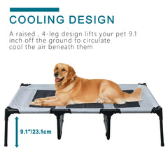 BRIAN & DANY Elevated Dog Cot with Removable Canopy, 1680D Oxford Fabric Sturdy Steel Frame, Indoor Outdoor Bed Portable Raised Pet Cot for Camping or Beach, Brown (XL)