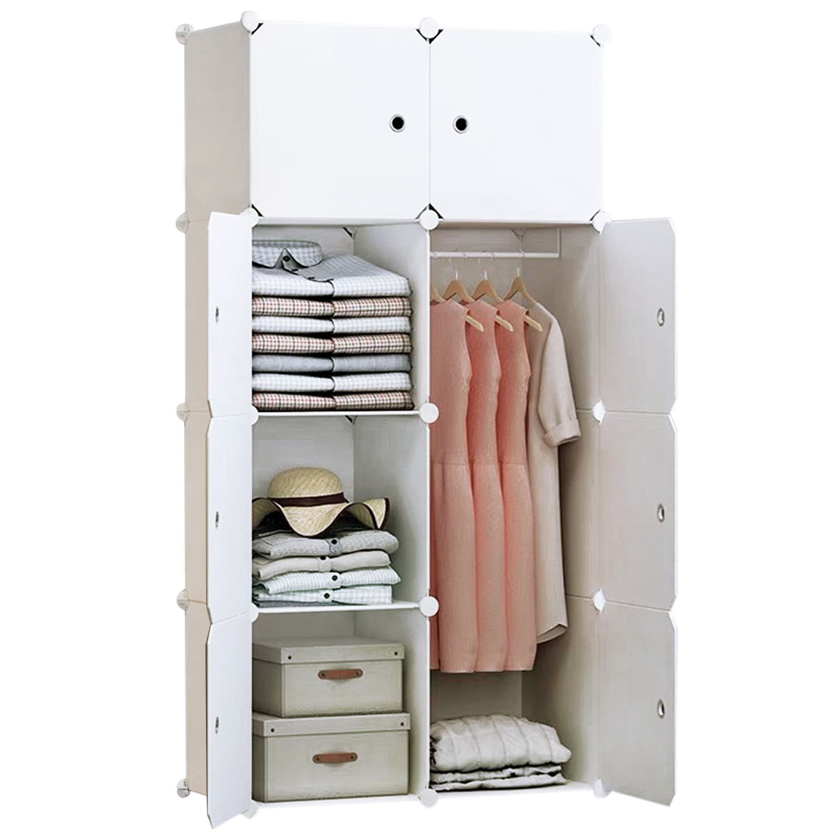 8-Cube Portable Closet, Plastic Wardrobe with Doors & 1 Hangers