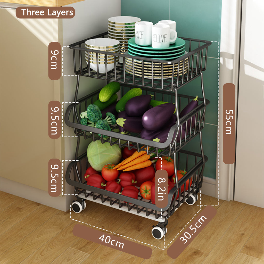 Kitchen Storage Basket Cart Roller Rack Garage Organizing Tray for Kitchen  Fruit Vegetable Basket Rack Storage