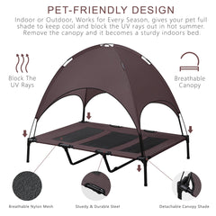 BRIAN & DANY Elevated Dog Cot with Removable Canopy, 1680D Oxford Fabric Sturdy Steel Frame, Indoor Outdoor Bed Portable Raised Pet Cot for Camping or Beach, Brown (XL)