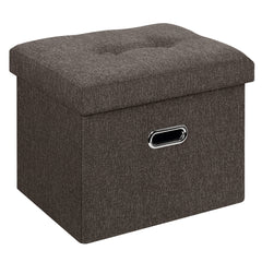 Storage Ottoman Cube, Foldable Footrest Stool Seat with Metal Hole Handles & Lid, 16*12.2*12.2in, Fabric, Dark Grey
